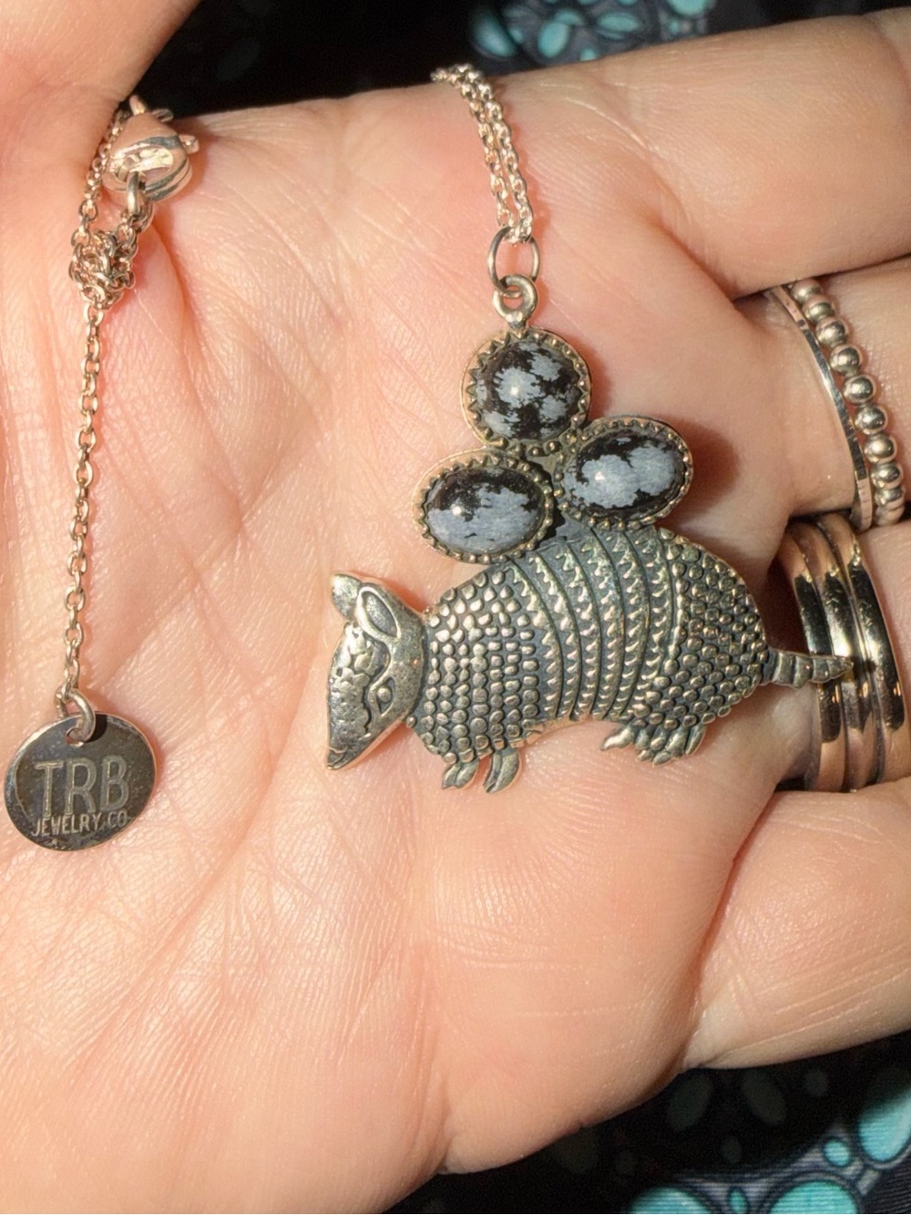 TRB Jewelry Co. Armadillo Pendant Necklace with Snowflake Stones